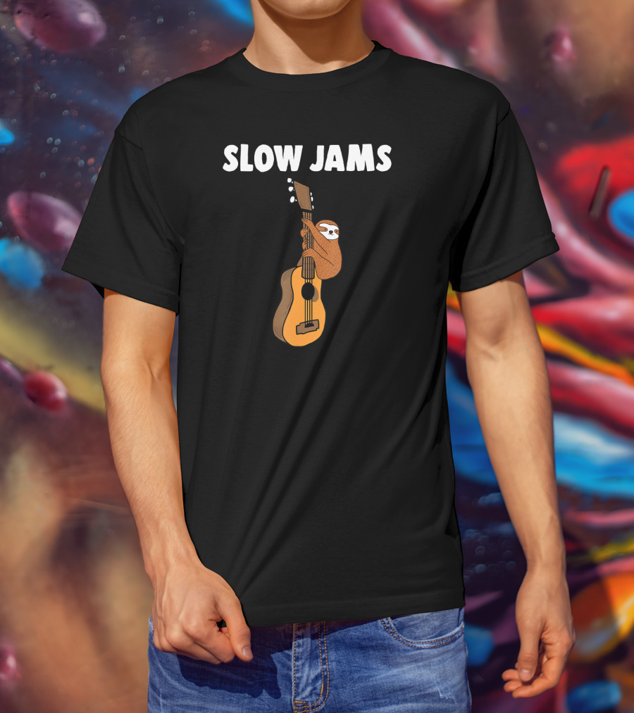 Sloth Lover Slow Jams Novelty Guitar Hugging Fun T-Shirt