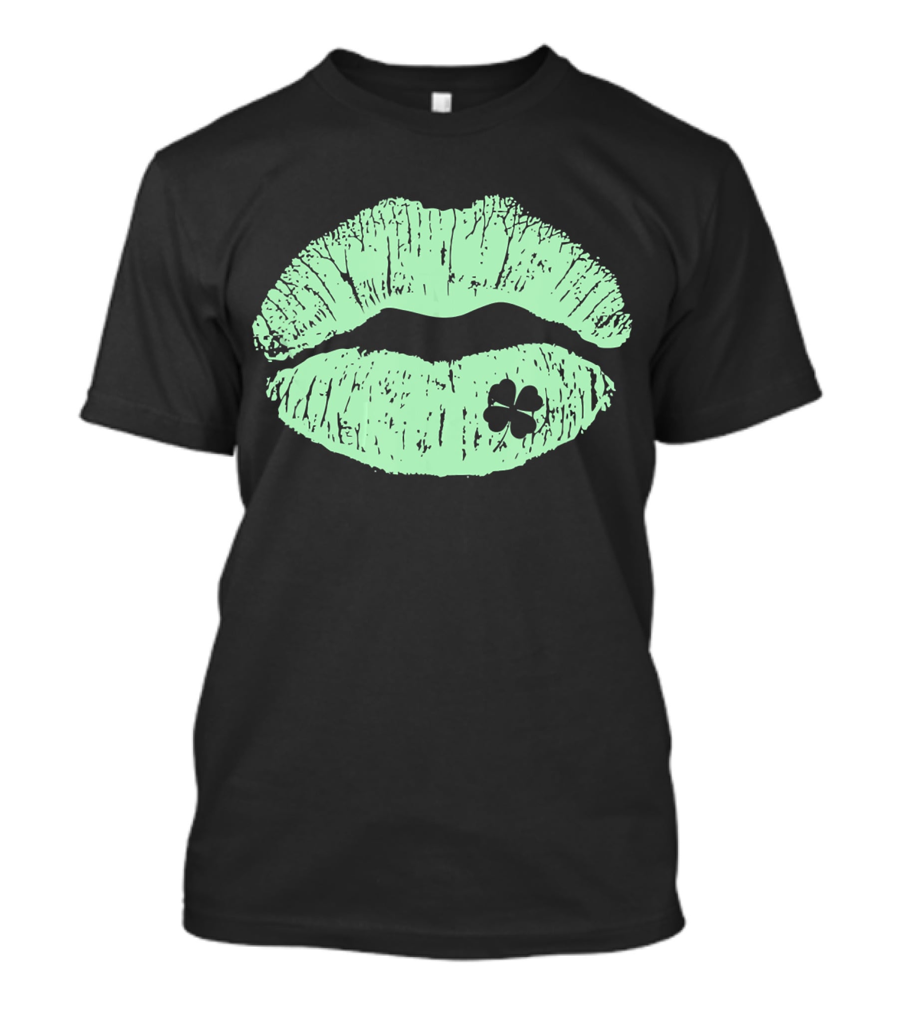 Lips Irish Kiss Clover St Patricks Day Green Shamrock T-Shirt