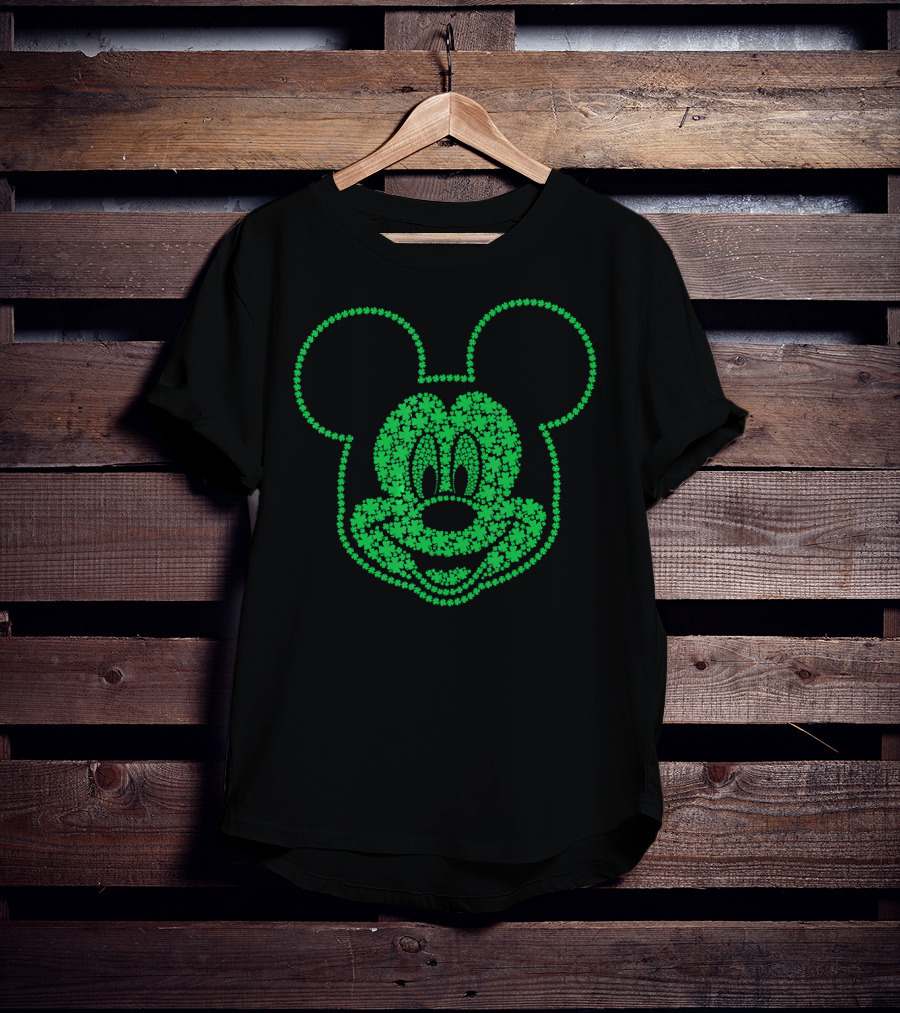 Disney Mickey Mouse St. Patrick's Shamrock Pattern Face T-Shirt