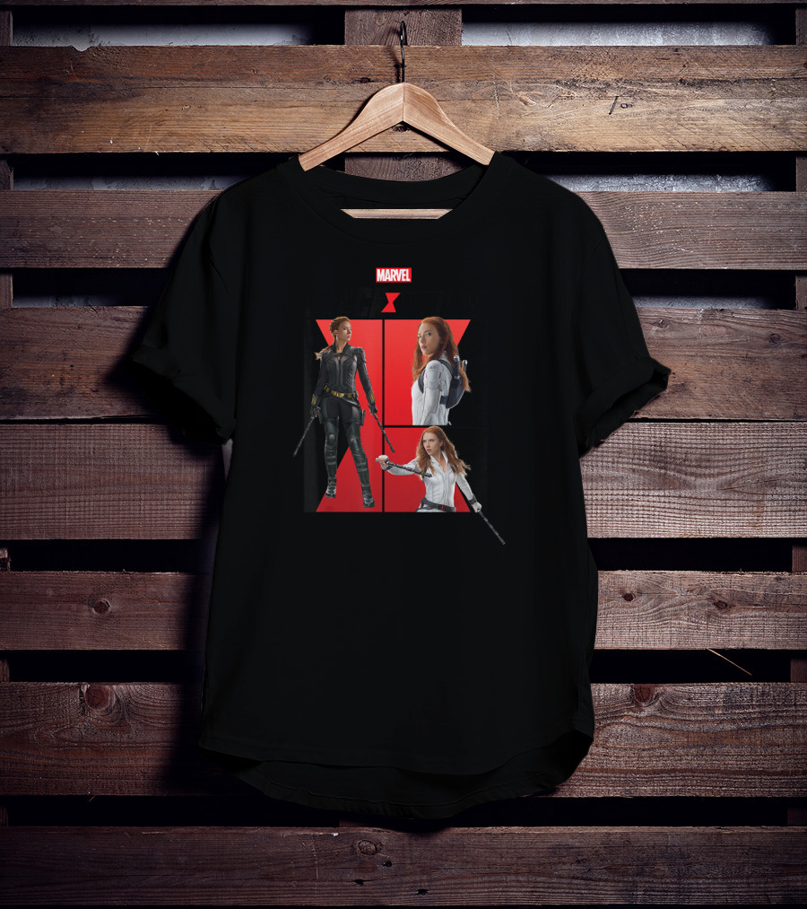 Marvel Black Widow Black And White Suit Comic Panels T-Shirt