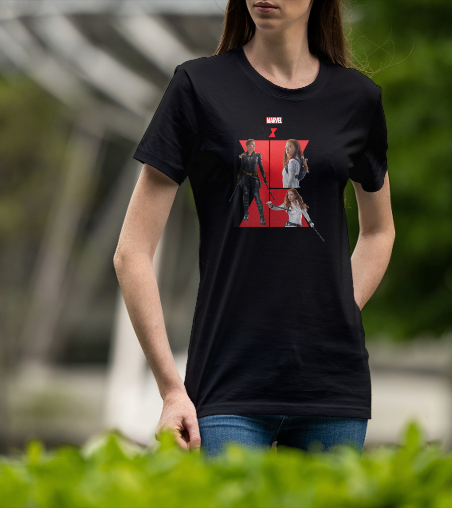Marvel Black Widow Black And White Suit Comic Panels T-Shirt