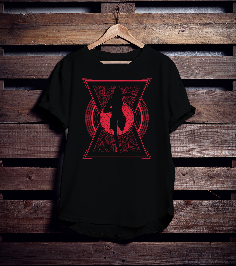 Marvel Black Widow Movie Natasha Romanoff Silhouette Red Hourglass Map T-Shirt