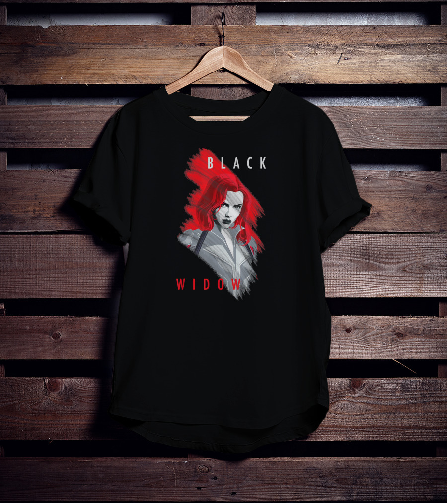 Black Widow Marvel Red Brush T-Shirt