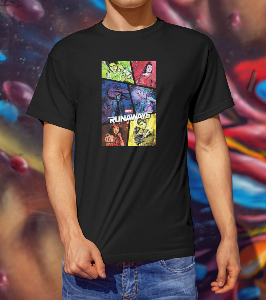 Marvel Runaways Character Color Block Grid With Comic Style T-Shirt