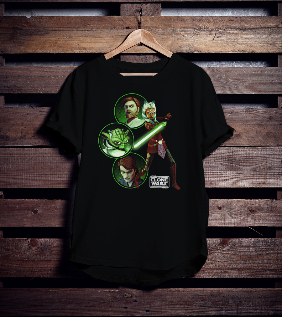 Star Wars The Clone Wars Yoda Ahsoka Obi-Wan Anakin Rebel Alliance Group Shot T-Shirt