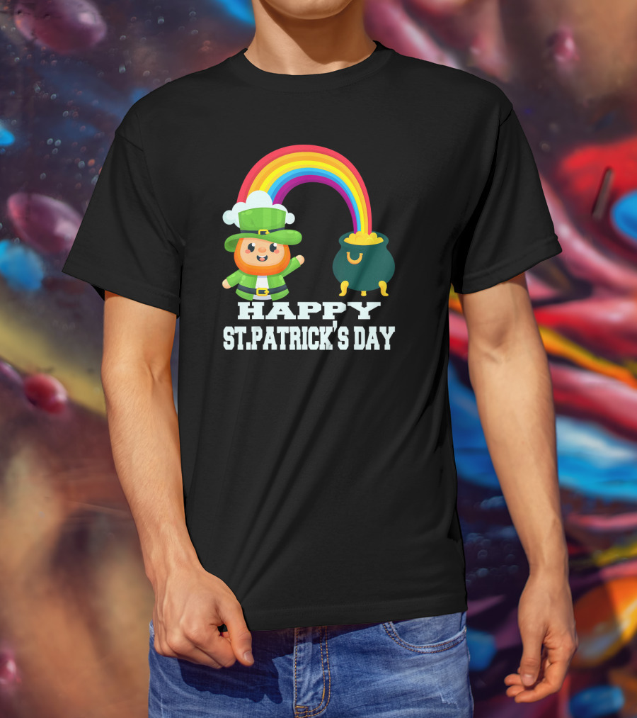 HAPPY ST. PATRICK'S DAY Rainbow Leprechaun Pot Of Gold T-Shirt