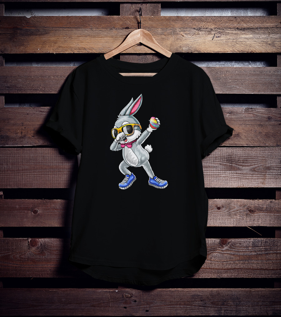 Dabbing Bunny Easter Day Glasses Rabbit Egg Sneakers Bow Tie T-Shirt