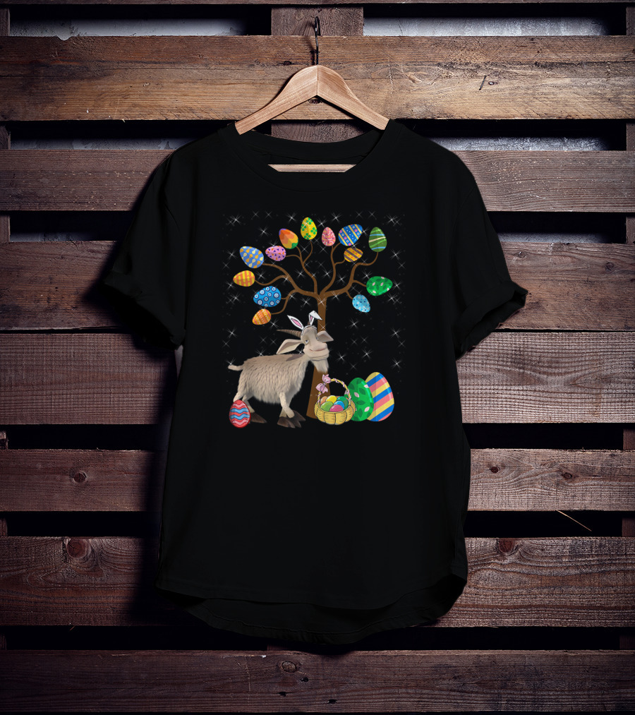 Goat Animal Pet Easter Egg Hunt Under Decorative Egg Tree T-Shirt