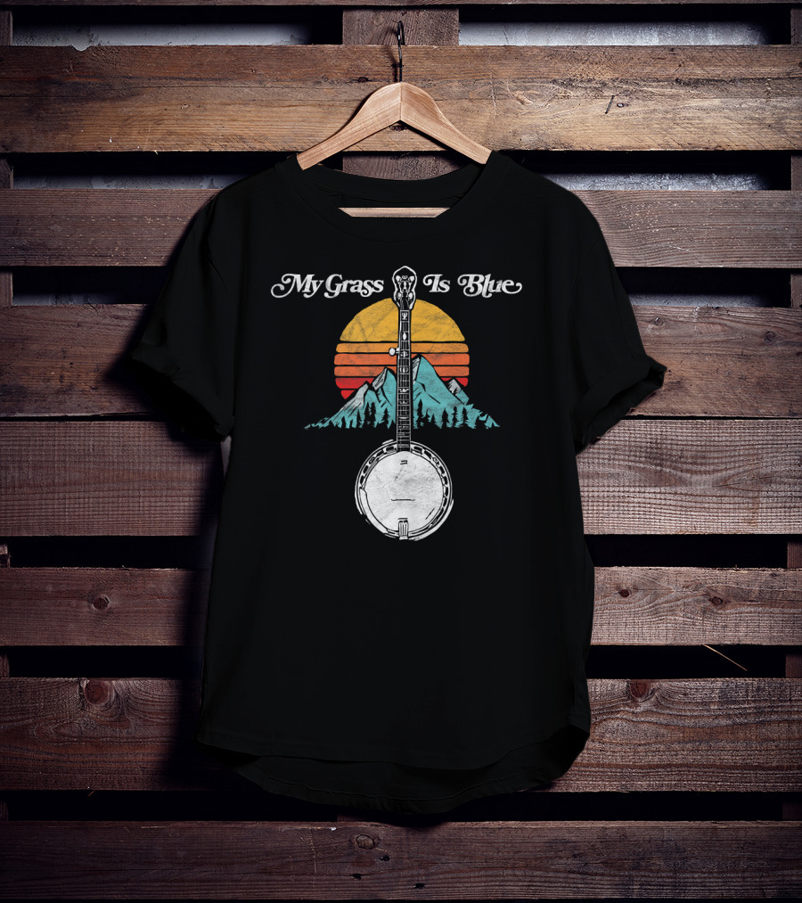 My Grass Is Blue Banjo Rocky Mountain Sunset T-Shirt