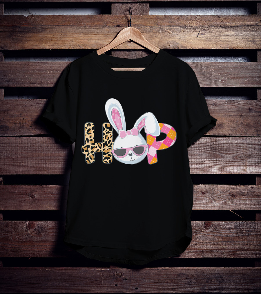Plaid Easter Bunny HOP Leopard T-Shirt