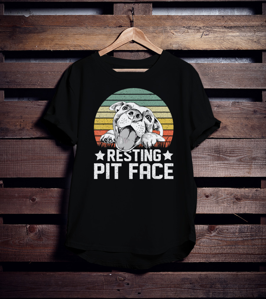 Vintage Resting Pit Face Pitbull Retro Sunset T-Shirt