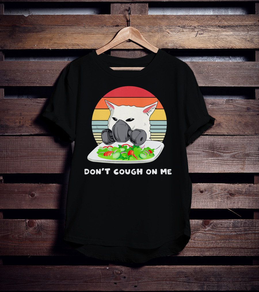 Don't Cough On Me Masked Cat Meme Plate Of Salad Retro Stripes T-Shirt