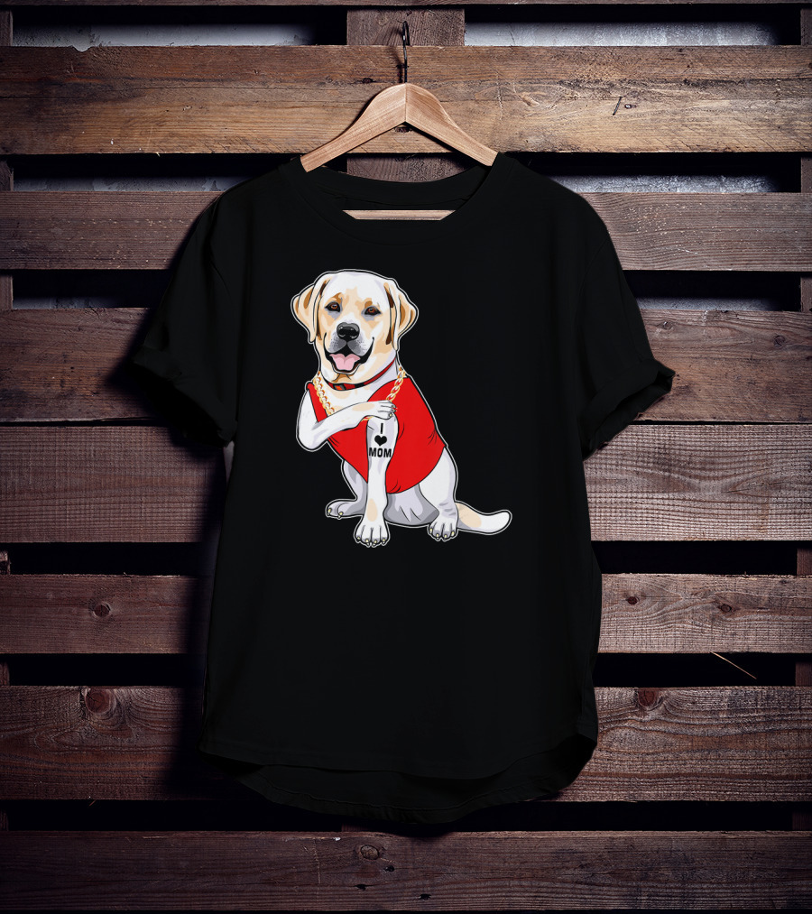 Labrador Retriever I Love Mom Tattoo Red Shirt Gold Chain T-Shirt