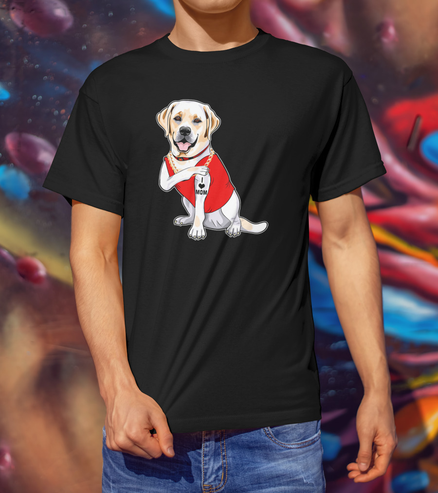 Labrador Retriever I Love Mom Tattoo Red Shirt Gold Chain T-Shirt