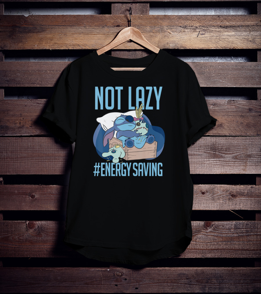 Not Lazy Energy Saving Disney Lilo Stitch Sleeping In Box T-Shirt