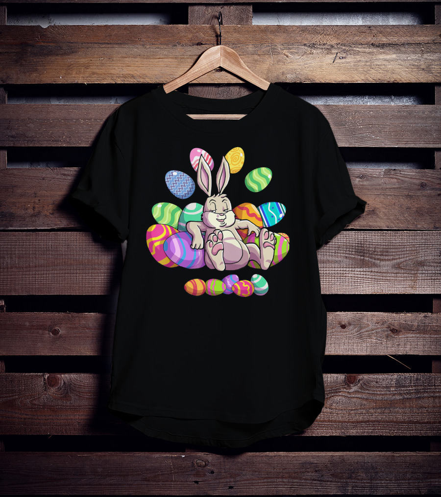 Funny Easter Bunny With Colorful Eggs For Girls Boys Toddler T-Shirt