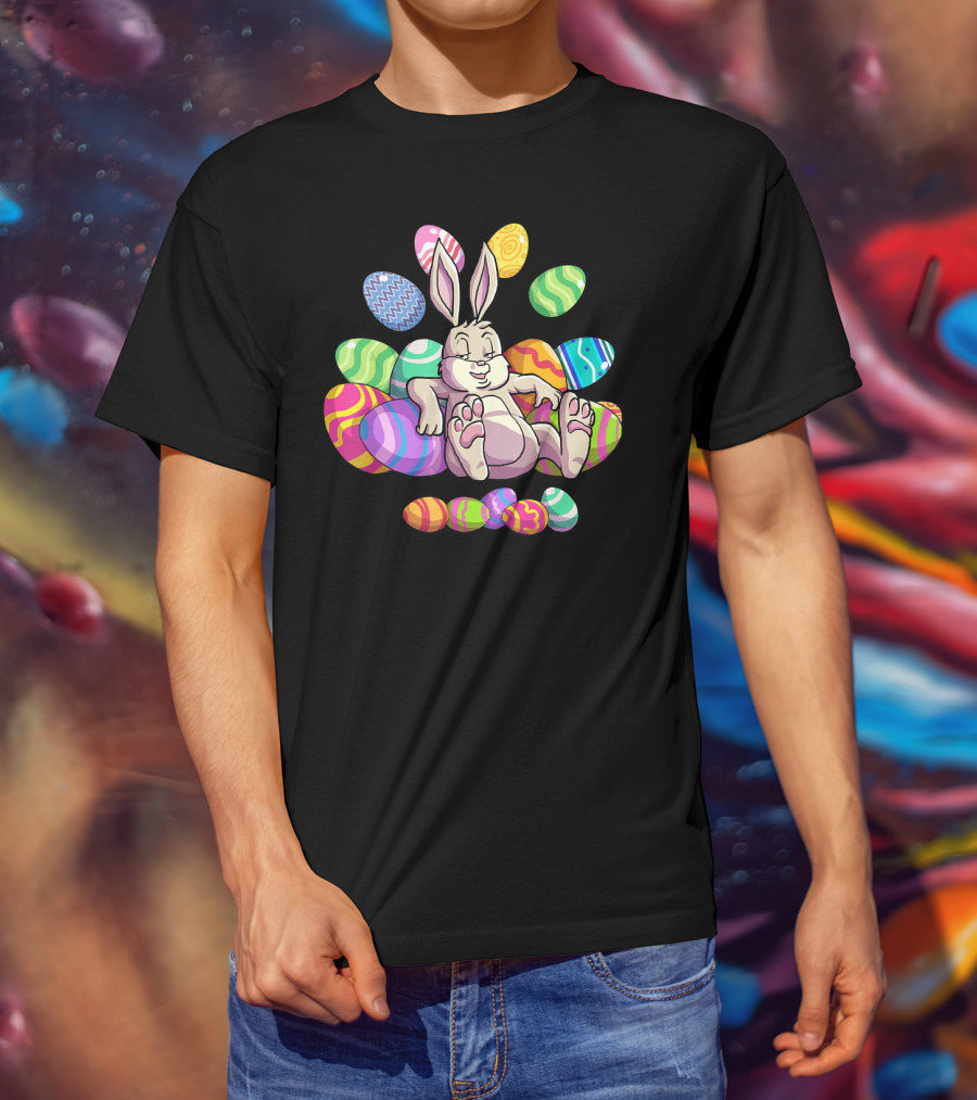 Funny Easter Bunny With Colorful Eggs For Girls Boys Toddler T-Shirt