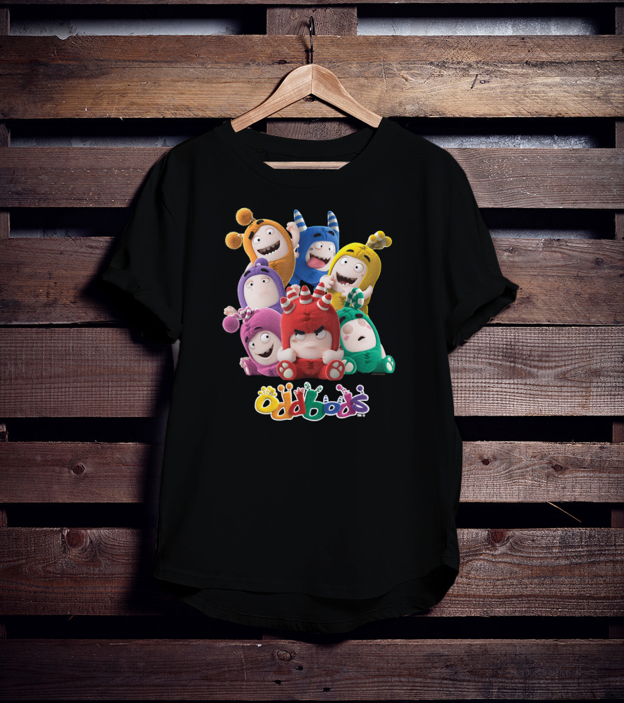 Oddbods All 7 Characters In Colorful Playful Poses T-Shirt