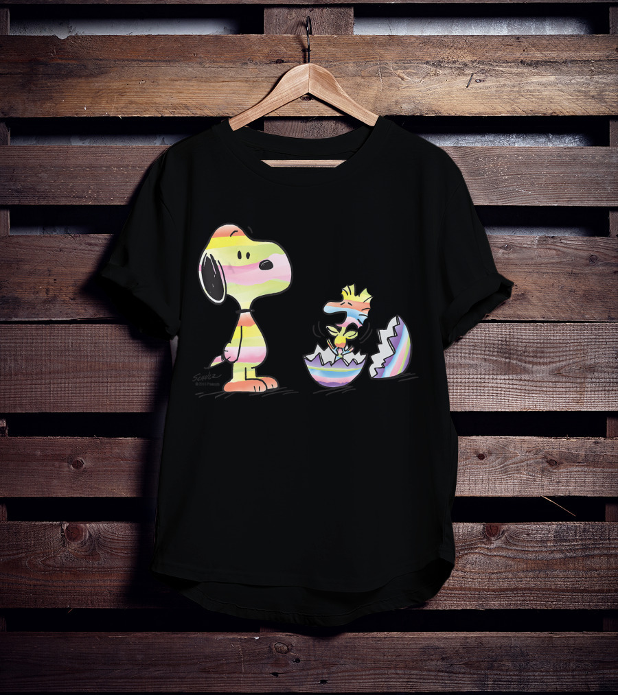 Peanuts Snoopy Woodstock Colorful Easter Egg Stripes T-Shirt