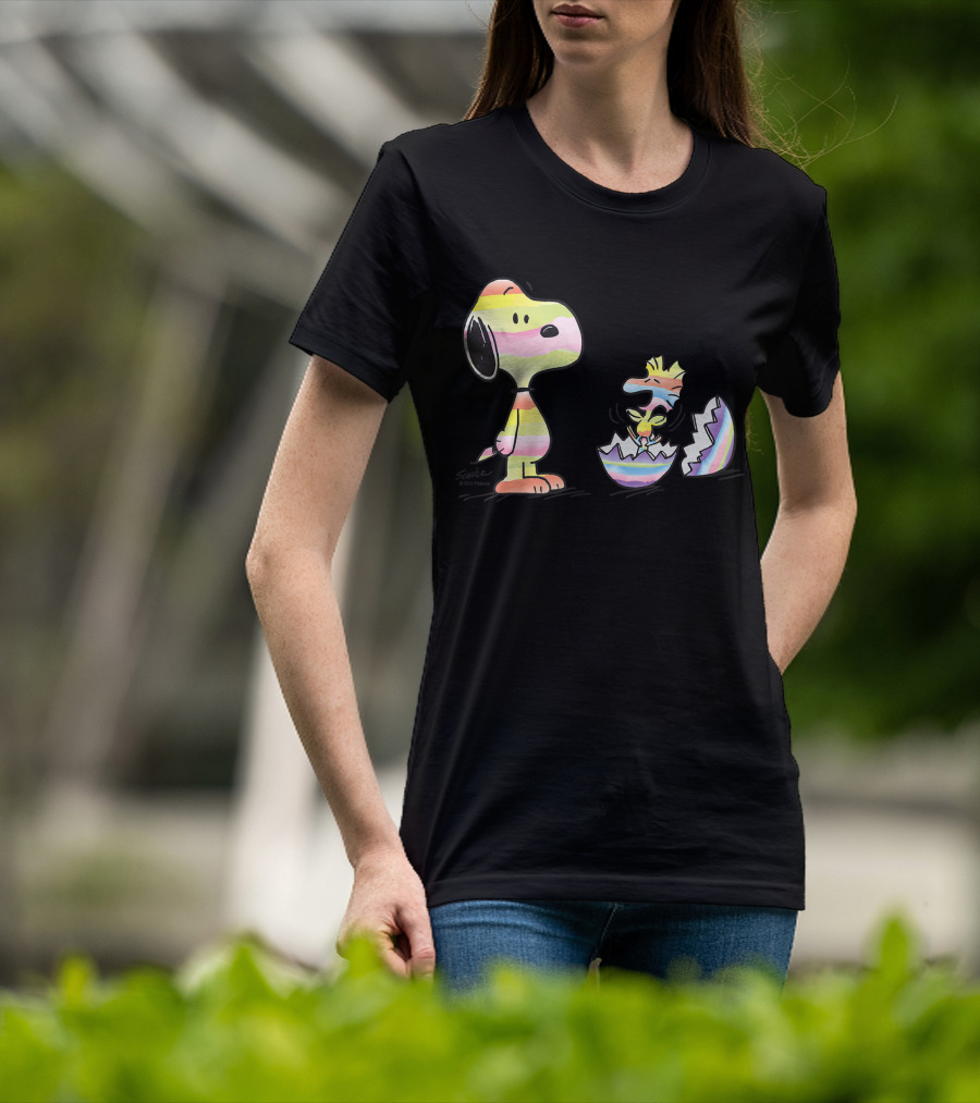 Peanuts Snoopy Woodstock Colorful Easter Egg Stripes T-Shirt