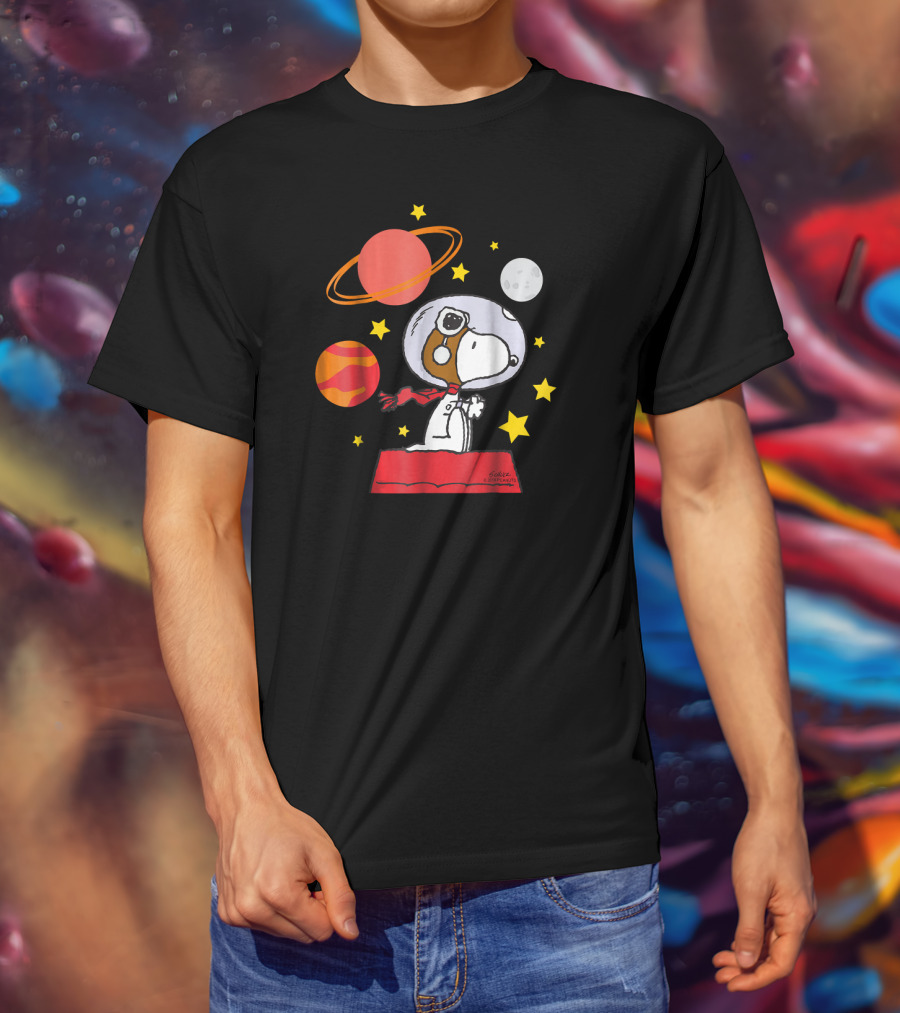 Peanuts Snoopy Astronaut With Planets And Stars T-Shirt