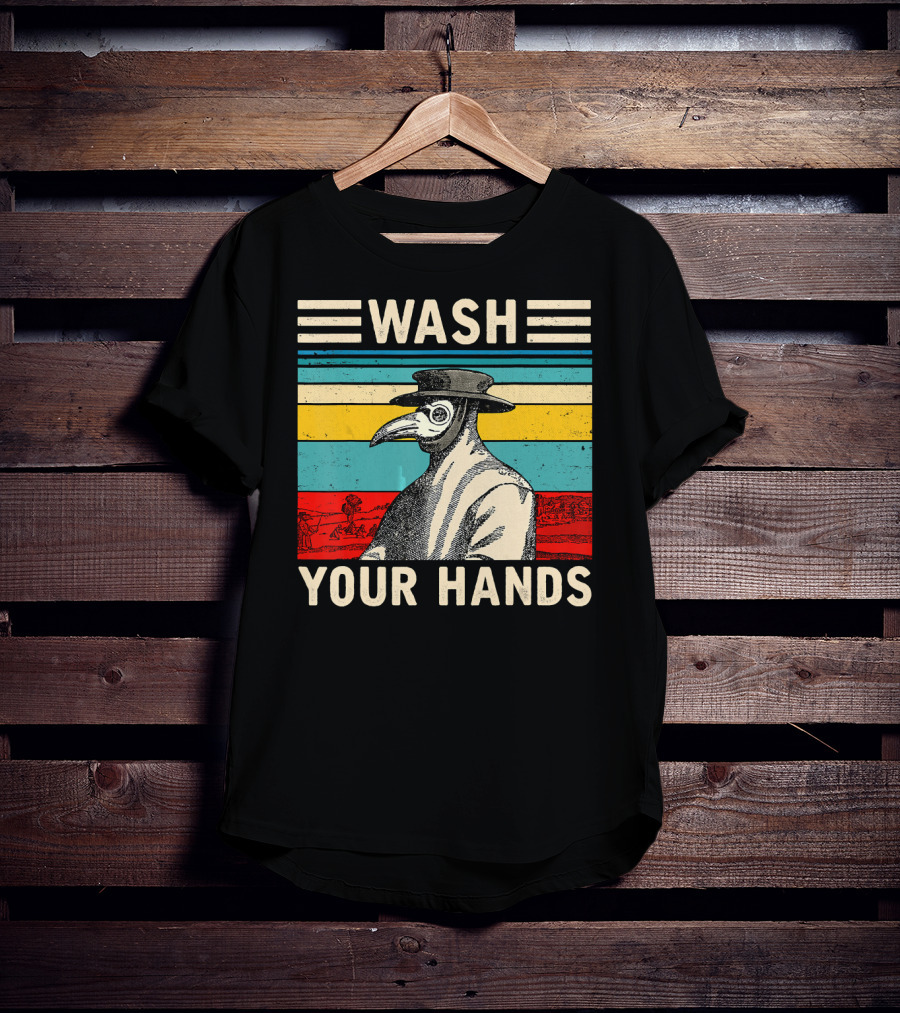 Wash Your Hands Plague Doctor Vintage Stripe T-Shirt