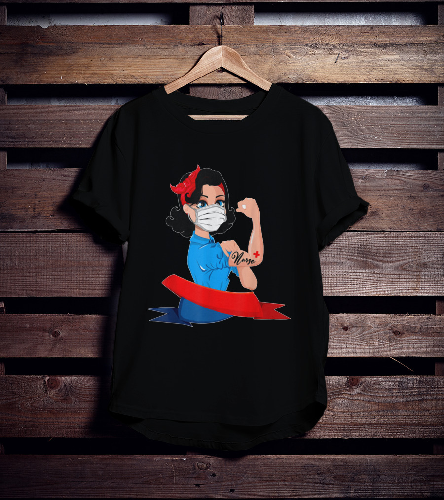 Rosie The Riveter Strong Nurse Mask Tattoo T-Shirt