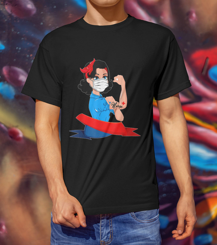 Rosie The Riveter Strong Nurse Mask Tattoo T-Shirt
