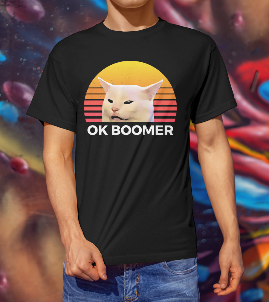 Cat Ok Boomer Retro Sunset T-Shirt