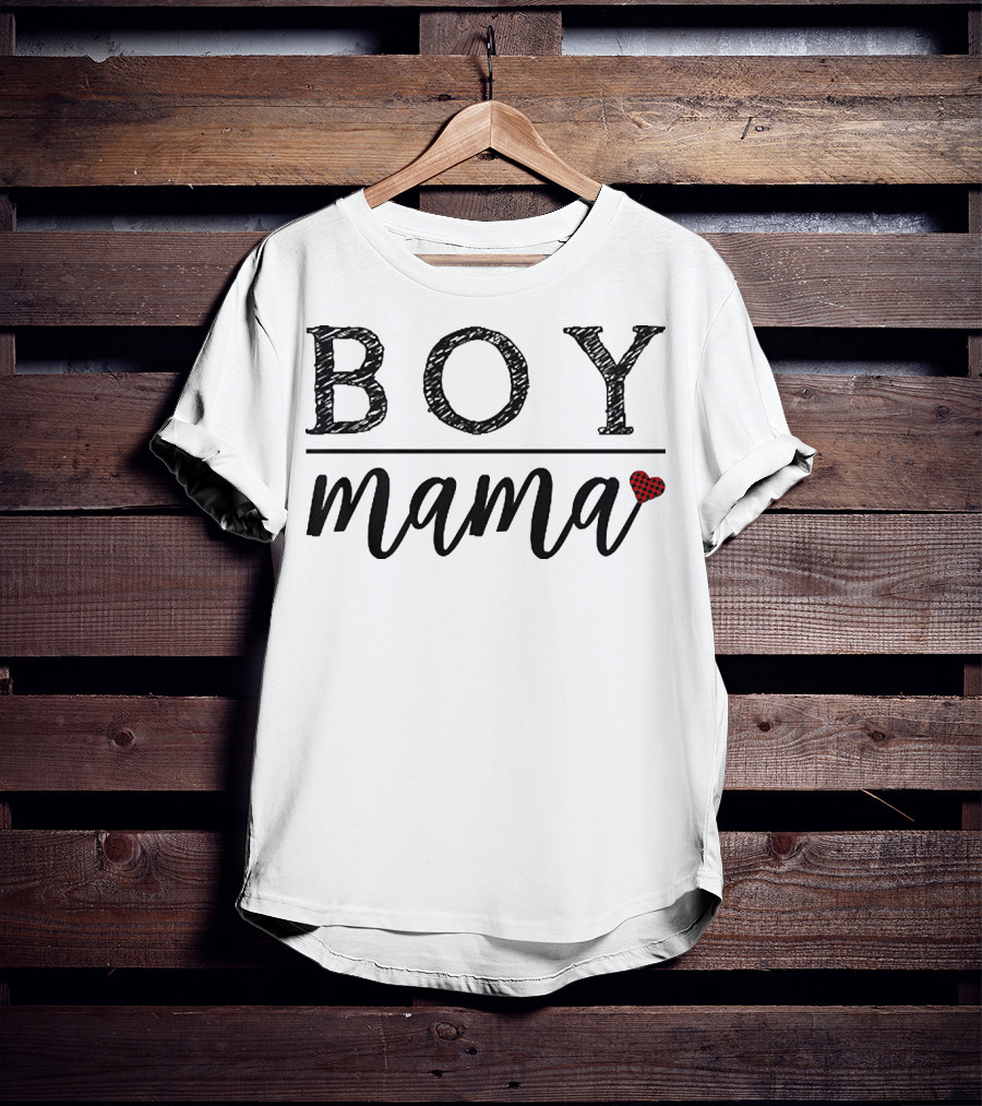 BOY MAMA Mama Heart Plaid T-Shirt