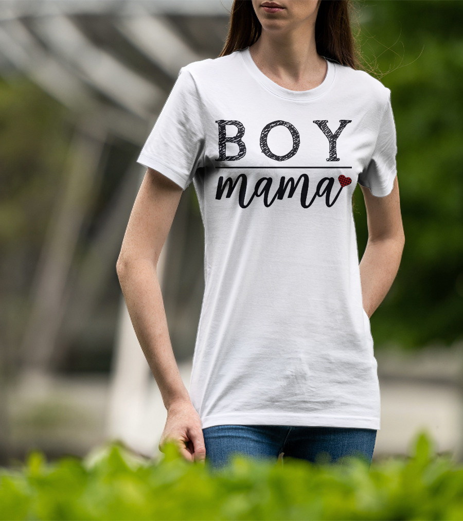 BOY MAMA Mama Heart Plaid T-Shirt