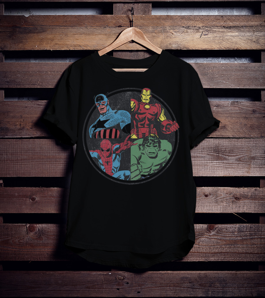 Marvel Avengers Assemble Captain America Spider-Man Iron Man Hulk T-Shirt