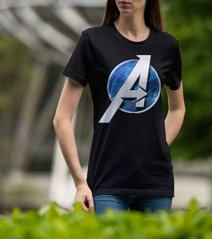 Marvel Avengers Blue Circle Icon Silver A T-Shirt