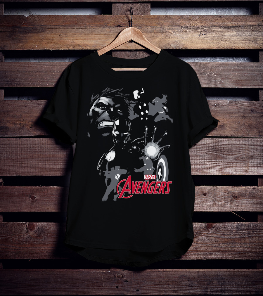 Marvel Avengers Hulk Iron Man Thor Black Widow Captain America Shadows T-Shirt