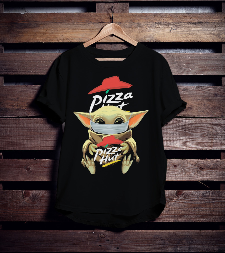 Baby Yoda Mask Holding Pizza Hut T-Shirt