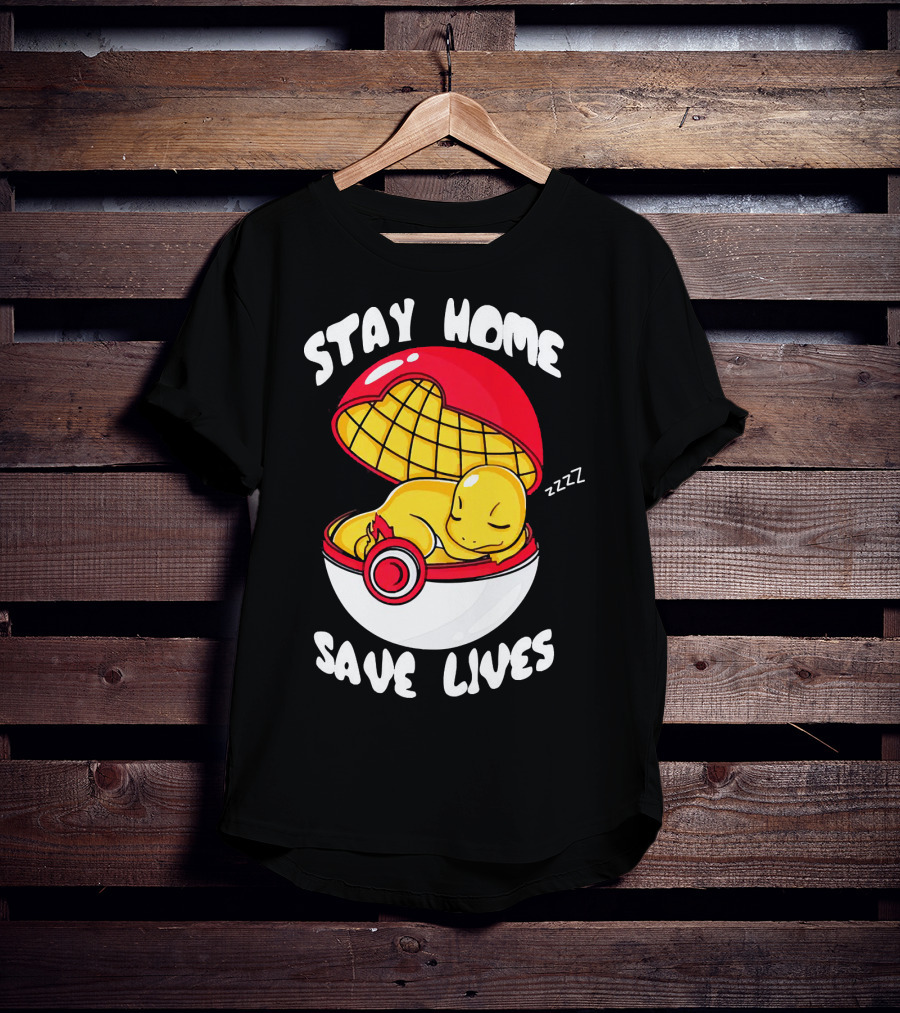 Stay Home Save Lives Charmander Pokemon Ladies Pokeball Zzzz T-Shirt