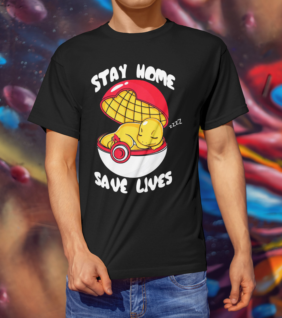 Stay Home Save Lives Charmander Pokemon Ladies Pokeball Zzzz T-Shirt