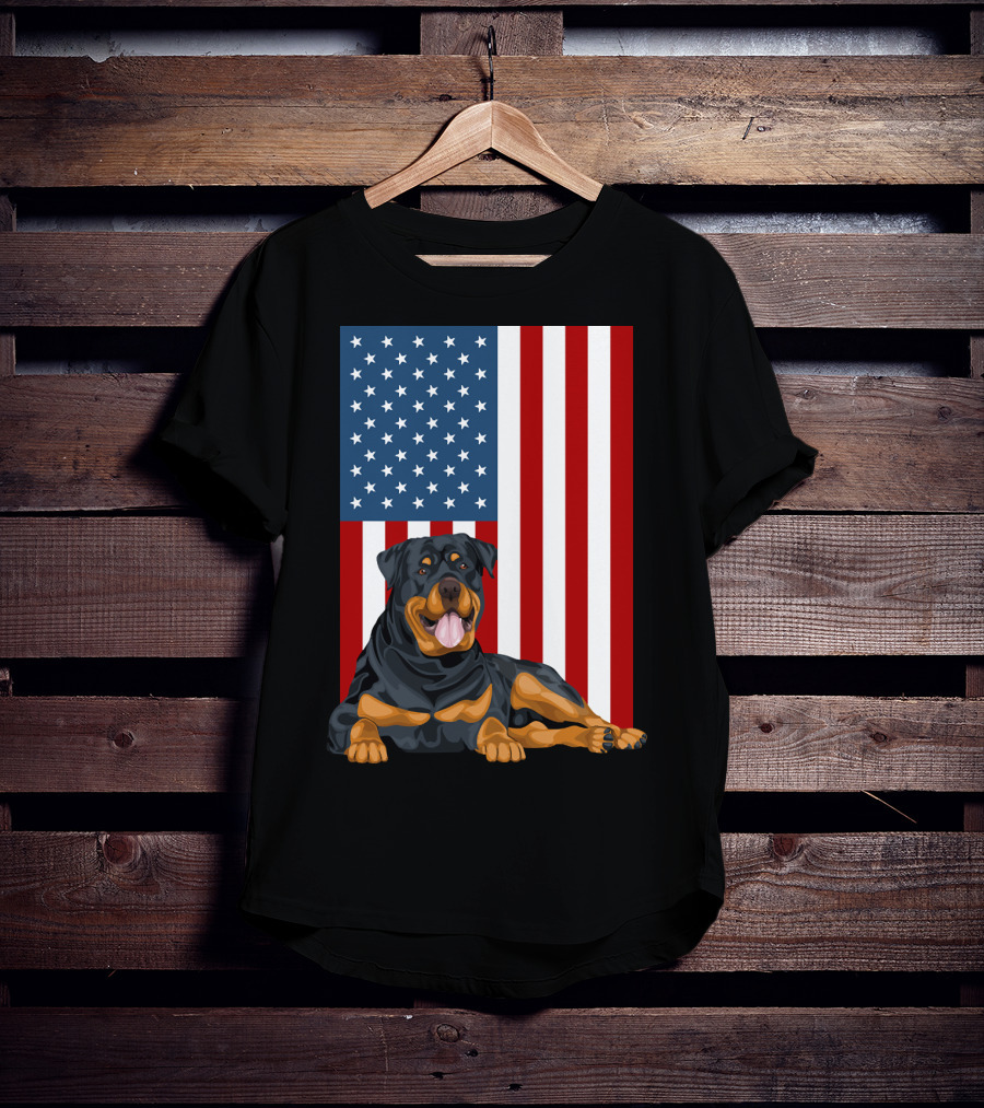American Flag USA Pet Rottweiler Dog 194 T-Shirt