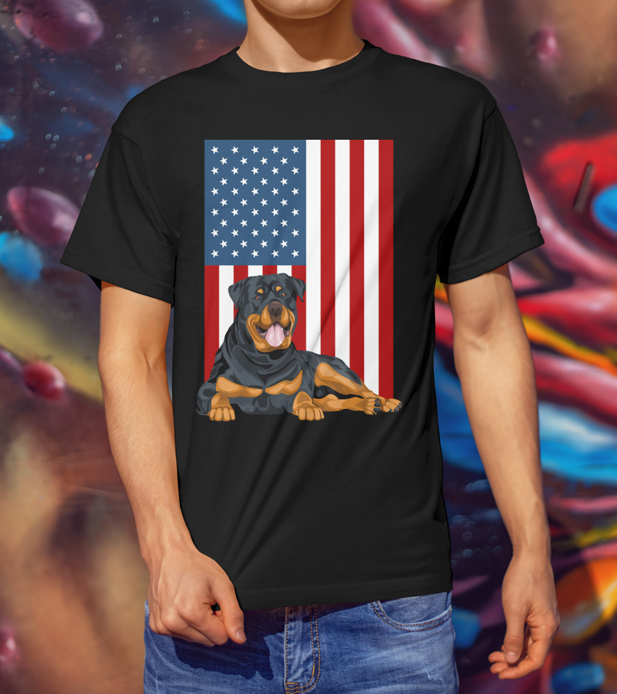 American Flag USA Pet Rottweiler Dog 194 T-Shirt