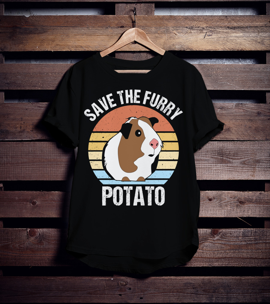Save The Furry Potato Funny Guinea Pig Retro Sunset 181 T-Shirt