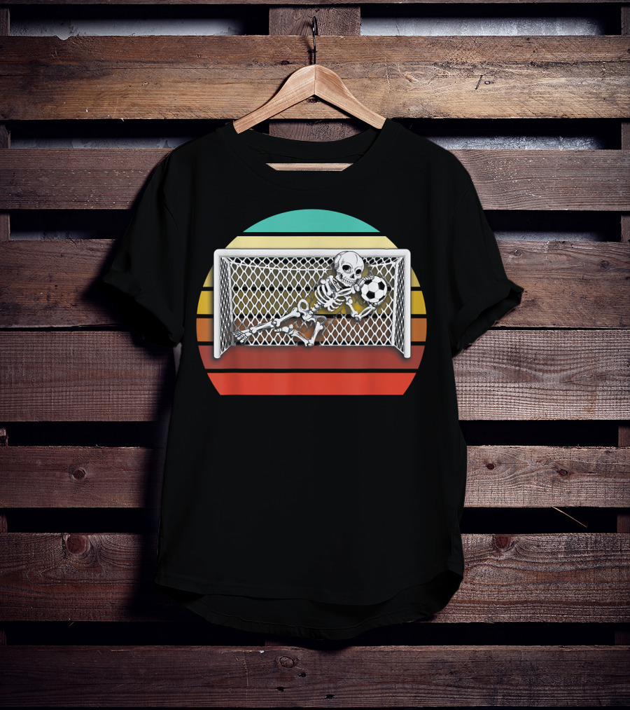 Retro Skeleton Soccer Goalkeeper Halloween Goalie Save 161 T-Shirt