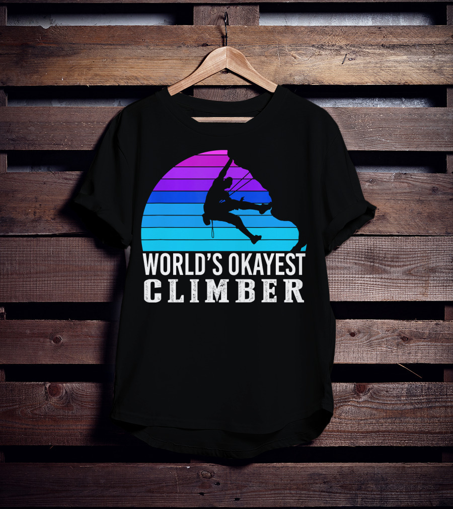 World's Okayest Climber Silhouette Against Gradient Sun 235 T-Shirt