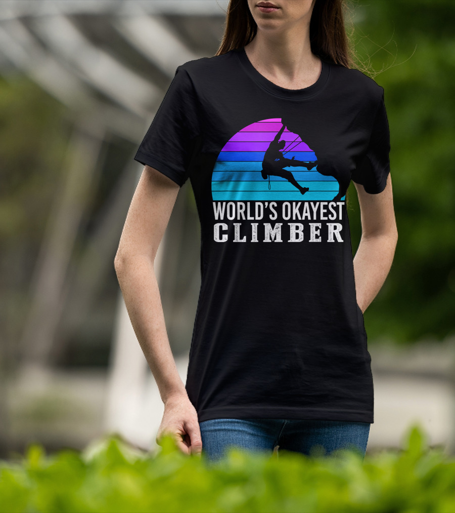 World's Okayest Climber Silhouette Against Gradient Sun 235 T-Shirt