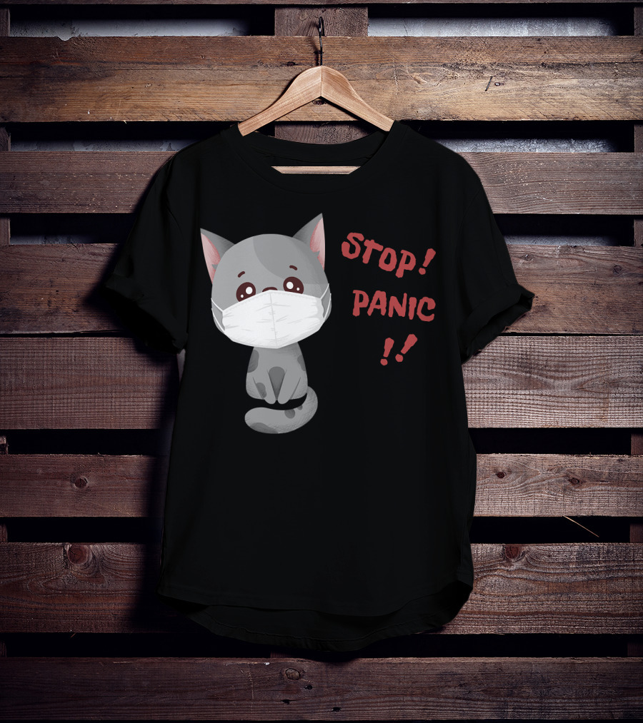 STOP PANIC Masked Cat Alert T-Shirt