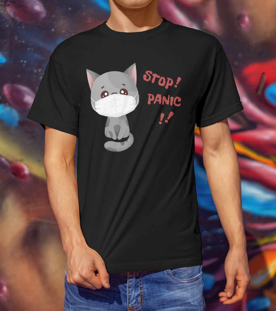 STOP PANIC Masked Cat Alert T-Shirt