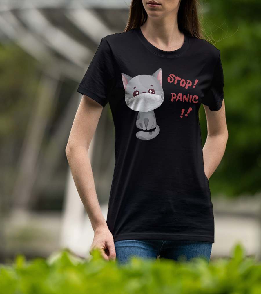 STOP PANIC Masked Cat Alert T-Shirt