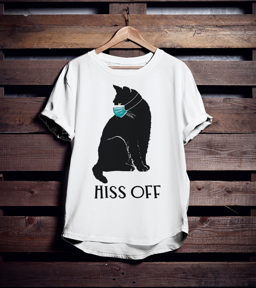 Black Cat Wearing Face Mask Hiss Off T-Shirt