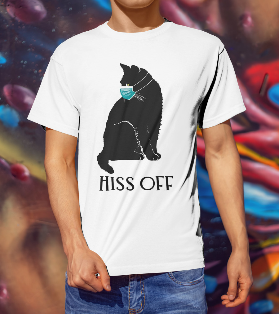 Black Cat Wearing Face Mask Hiss Off T-Shirt