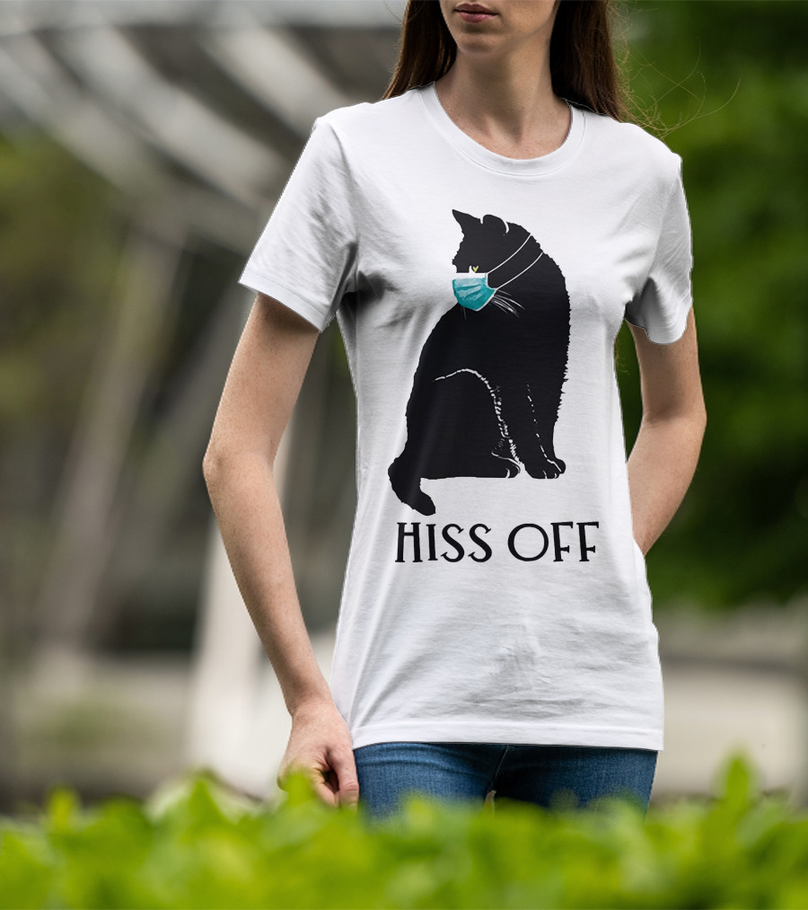 Black Cat Wearing Face Mask Hiss Off T-Shirt