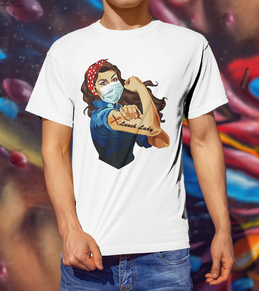 Strong Woman Masked Tattoo Lunch Lady Empowerment T-Shirt